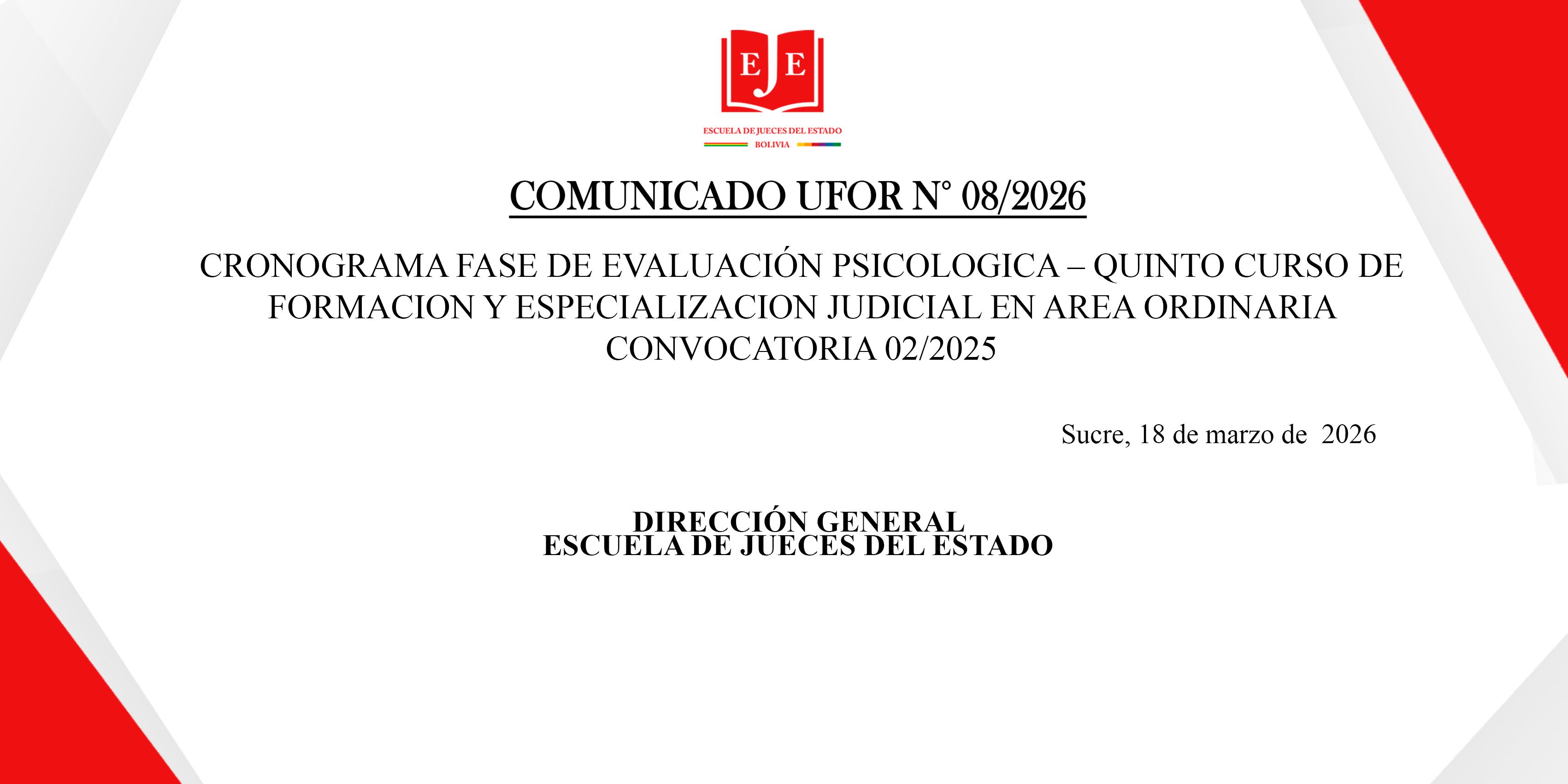 CRONOGRAMA: FASE EVALUACIÓN PSICOLÓGICA – CONVOCATORIA N°02/2025