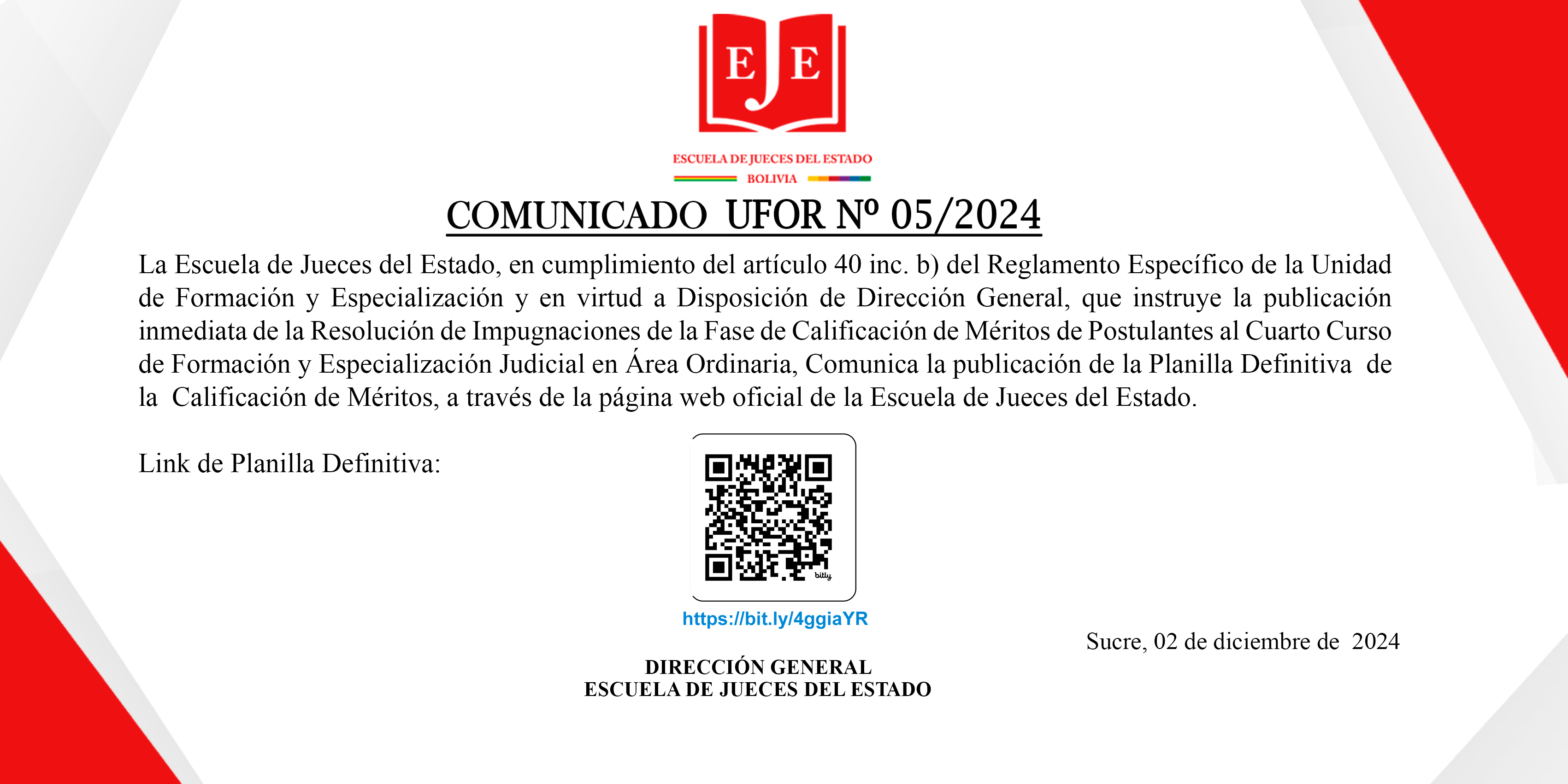 COMUNICADO UFOR N° 05/2024