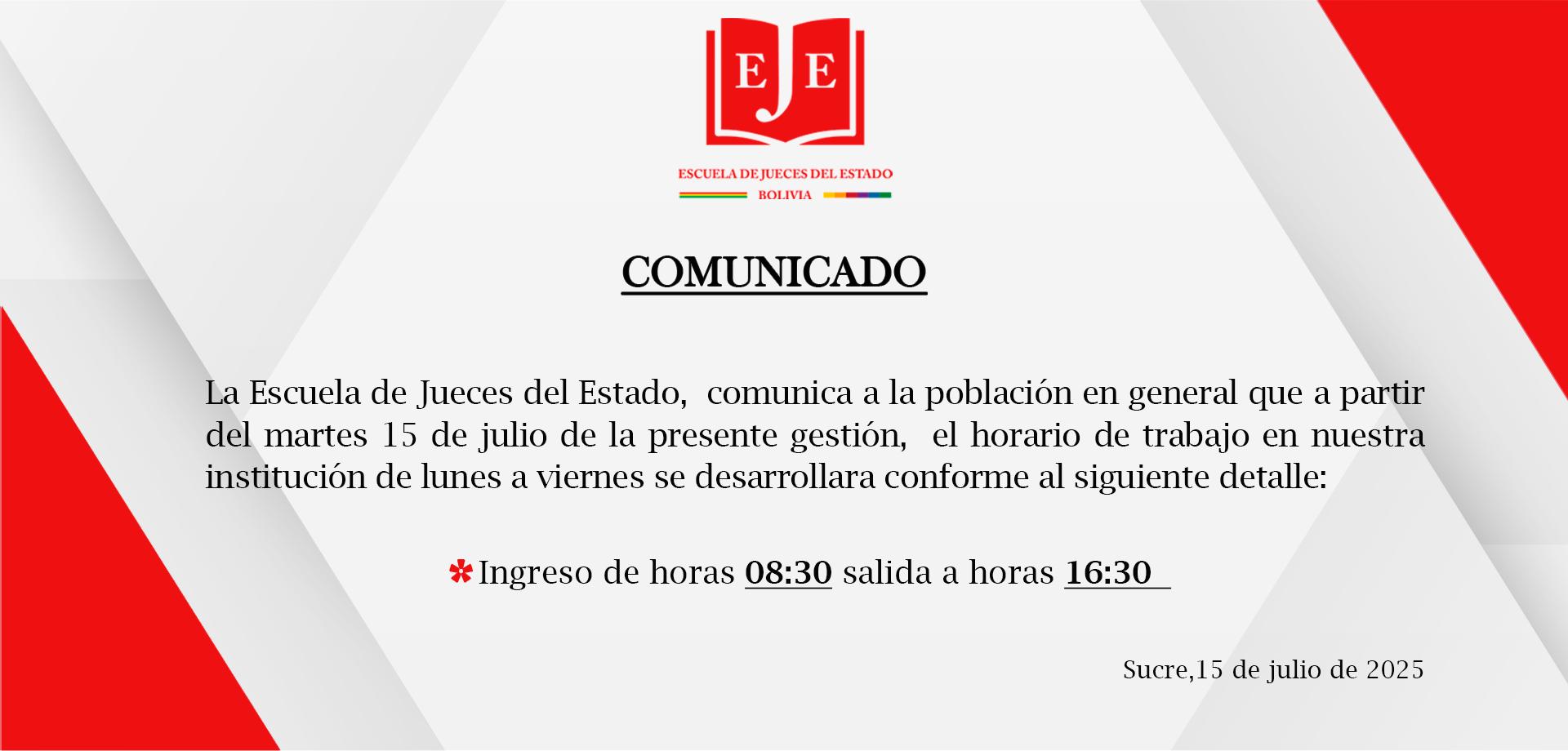 COMUNICADO HORARIO DE TRABAJO EJE