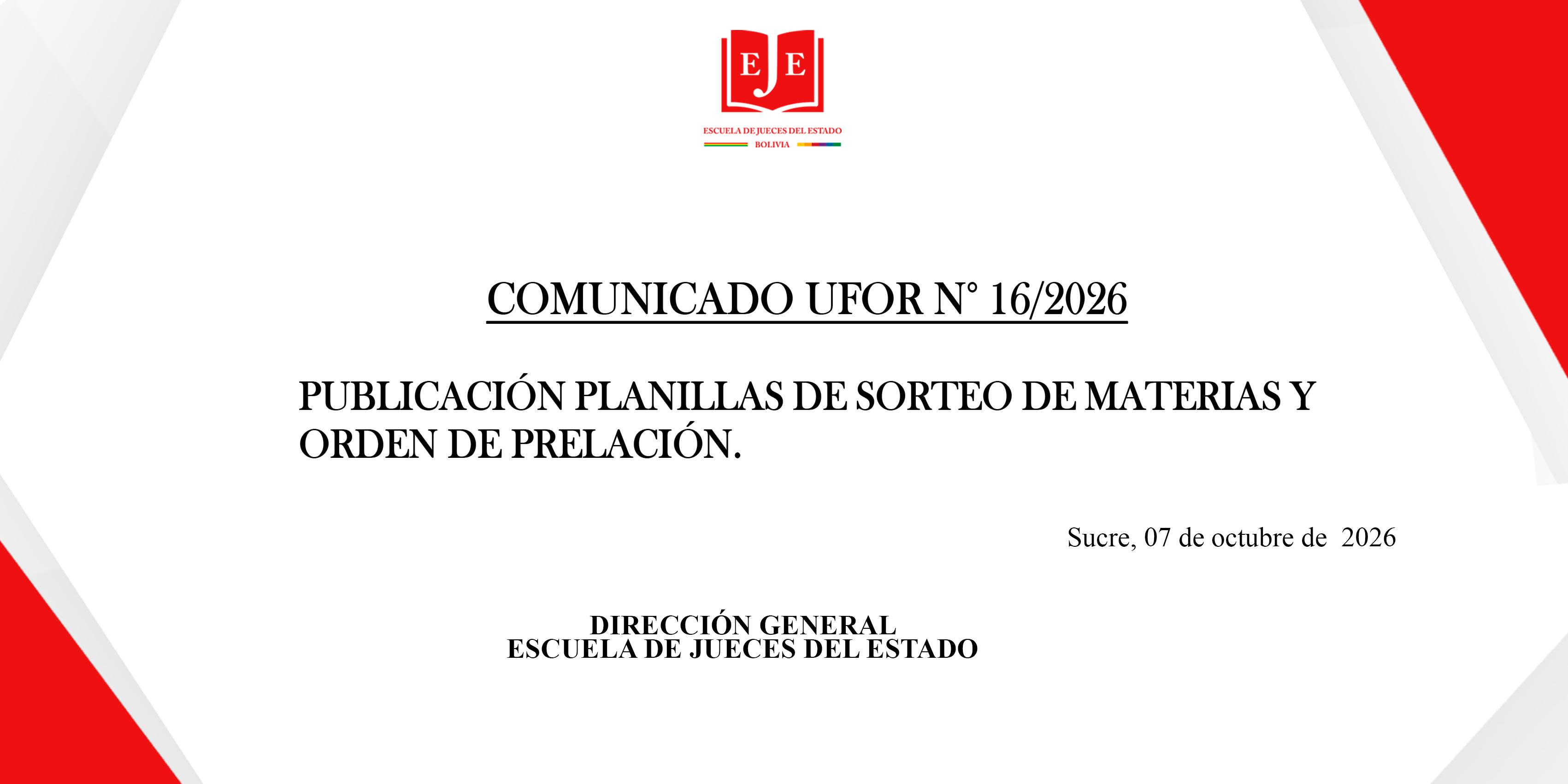 PUBLICACIÓN PLANILLAS DE SORTEO DE MATERIAS Y ORDEN DE PRELACIÓN DEL CUARTO CURSO DE FORMACIÓN Y ESPECIALIZACIÓN JUDICIAL EN ÁREA ORDINARIA 