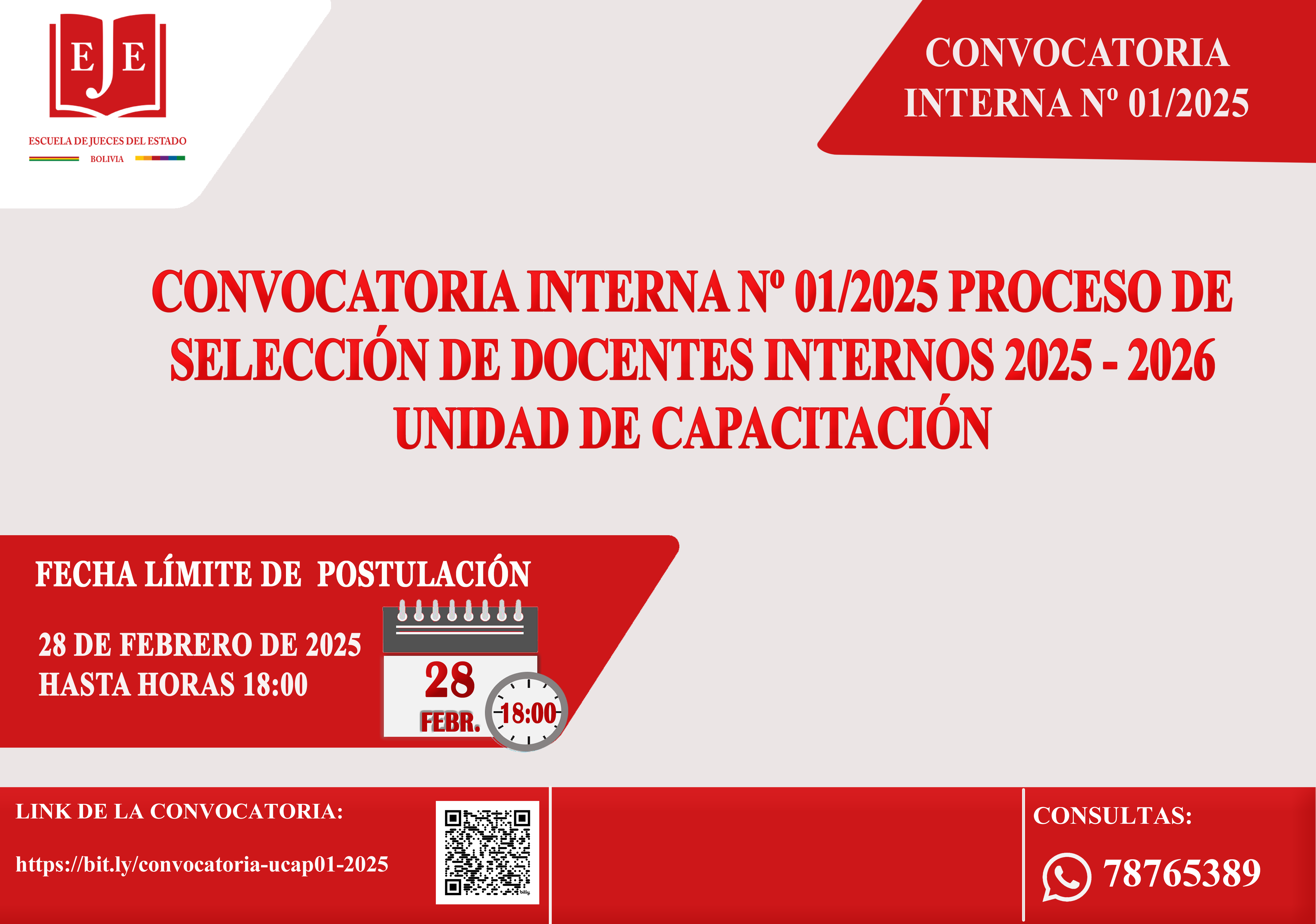 CONVOCATORIA INTERNA Nº 01/2025 PROCESO DE SELECCIÓN DE DOCENTES INTERNOS 2025 – 2026 UNIDAD DE CAPACITACIÓN