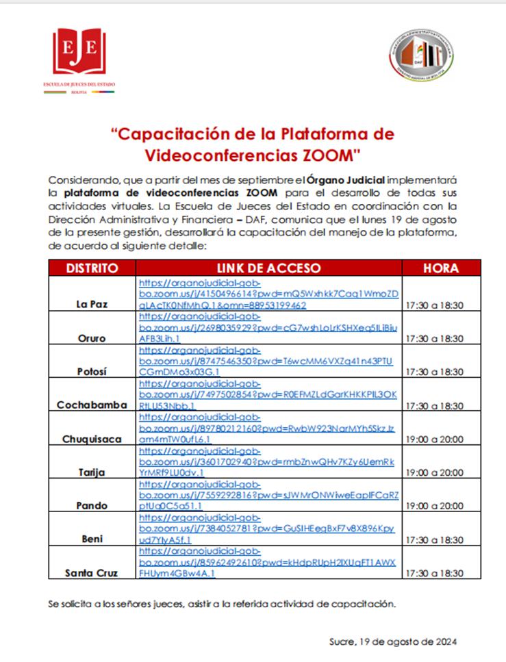 COMUNICADO “CAPACITACIÓN DE LA PLATAFORMA DE VIDEOCONFERENCIAS ZOOM"