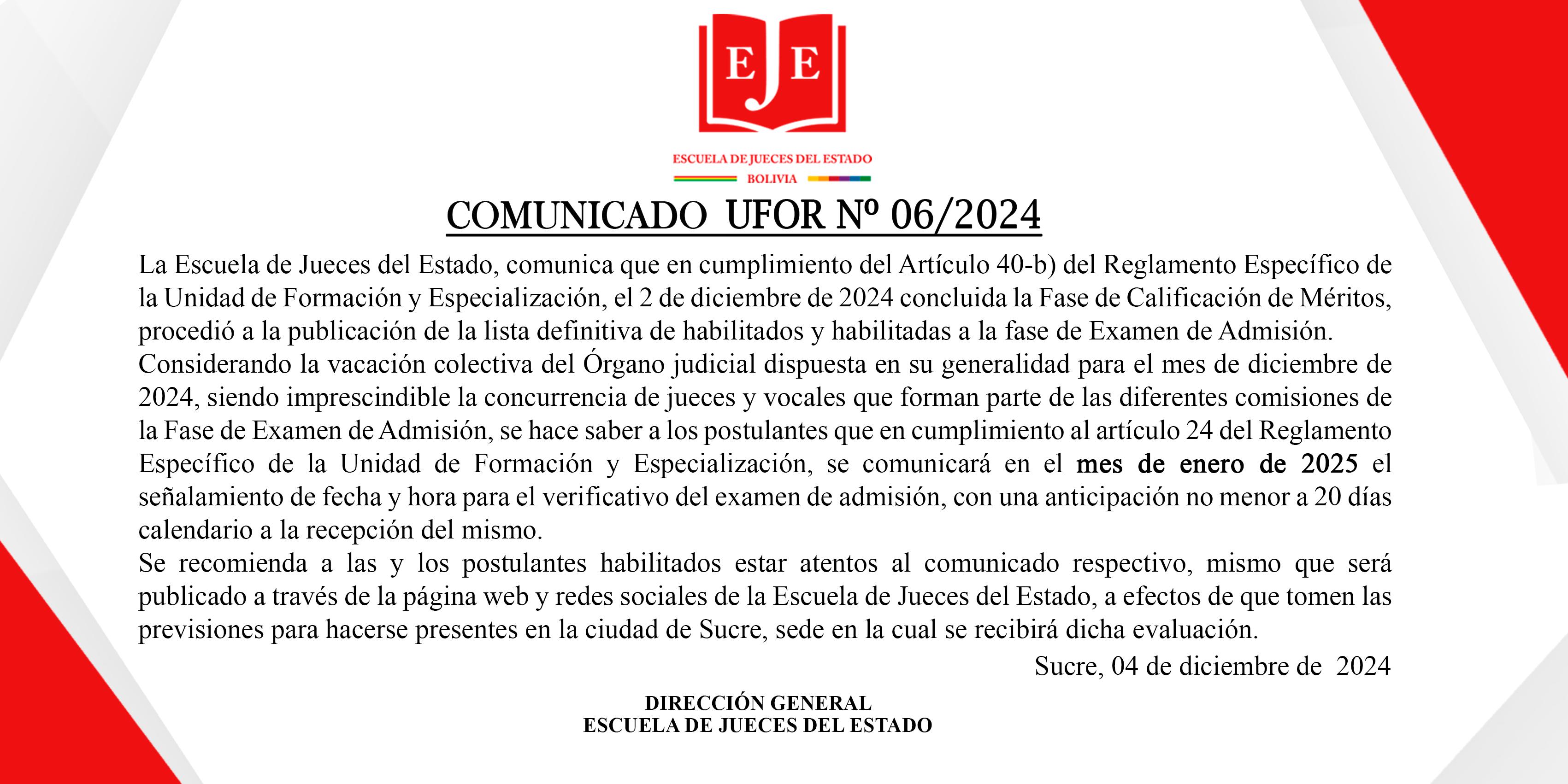 COMUNICADO UFOR N° 06/2024