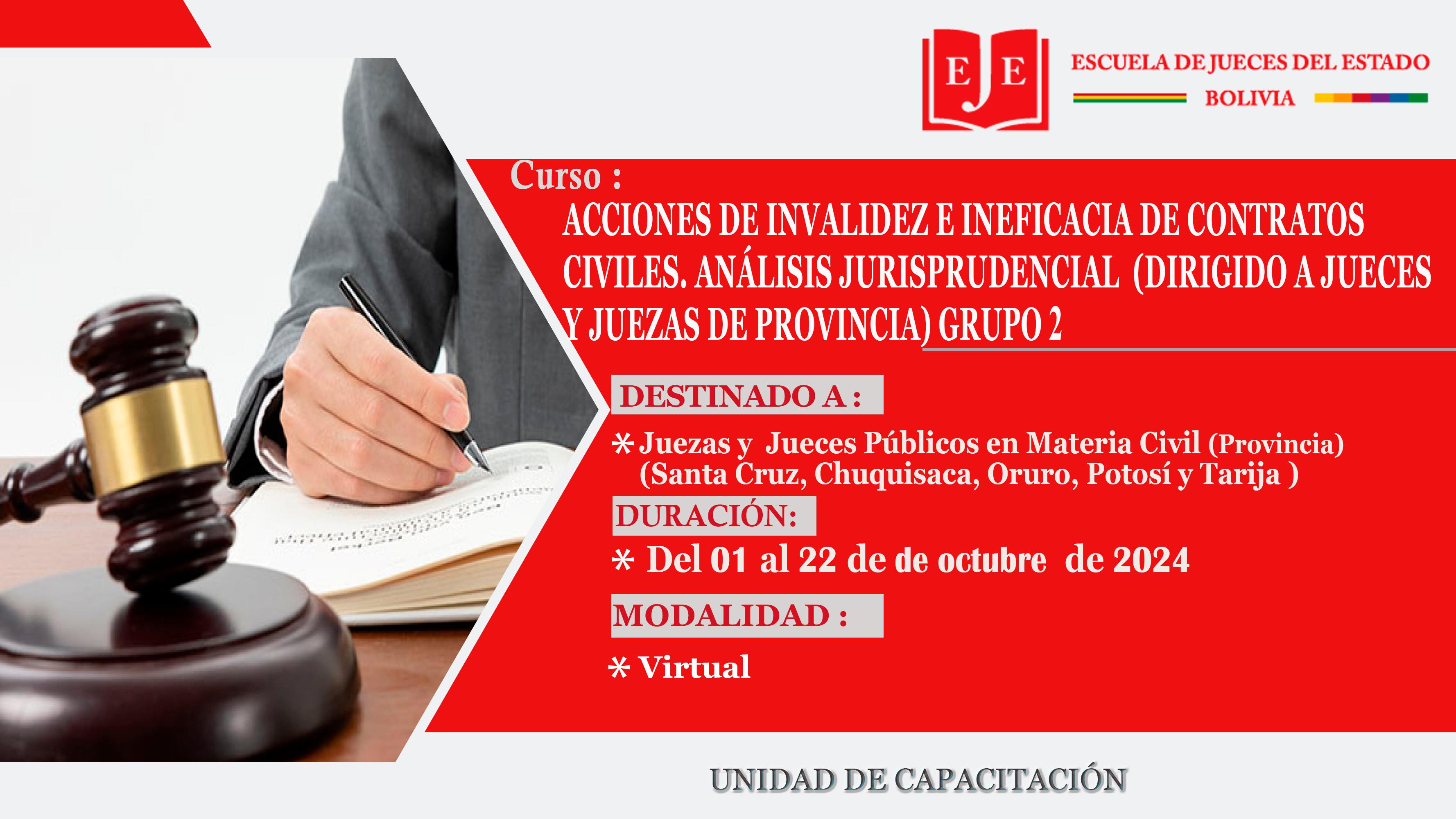 ACCIONES DE INVALIDEZ E INEFICACIA DE CONTRATOS CIVILES  ANÁLISIS JURISPRUDENCIAL (DIRIGIDO A JUECES DE PROVINCIA) GRUPO 2