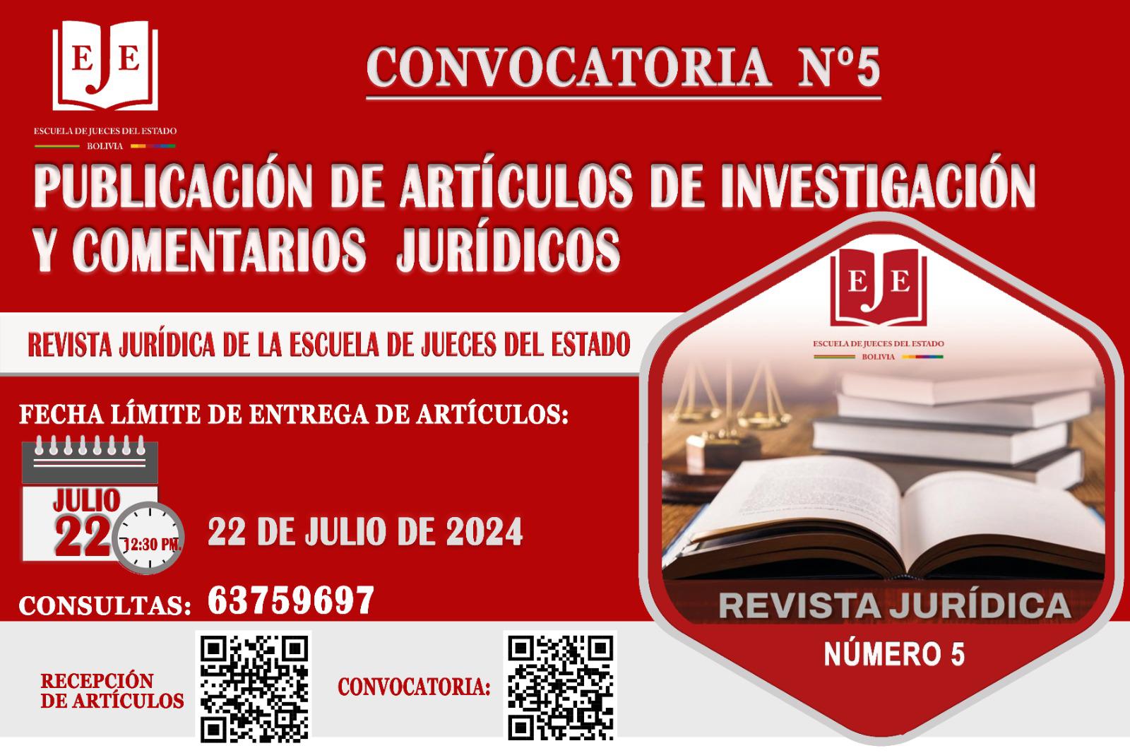 CONVOCATORIA N° 5 - PUBLICACIÓN DE ARTICULOS DE INVESTIGACION JURÍDICOS